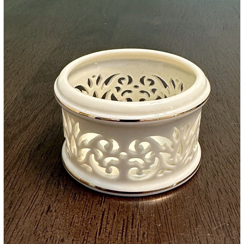 Lenox Illuminations Cream Lace Porcelain Votive Trinket Holder 1.75" Gold Trim